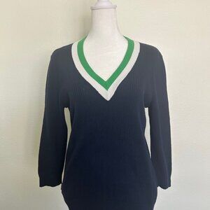L-RL Lauren Active Ralph Lauren VNeck Sweater Ribbed Long Sleeve Preppy SZ M